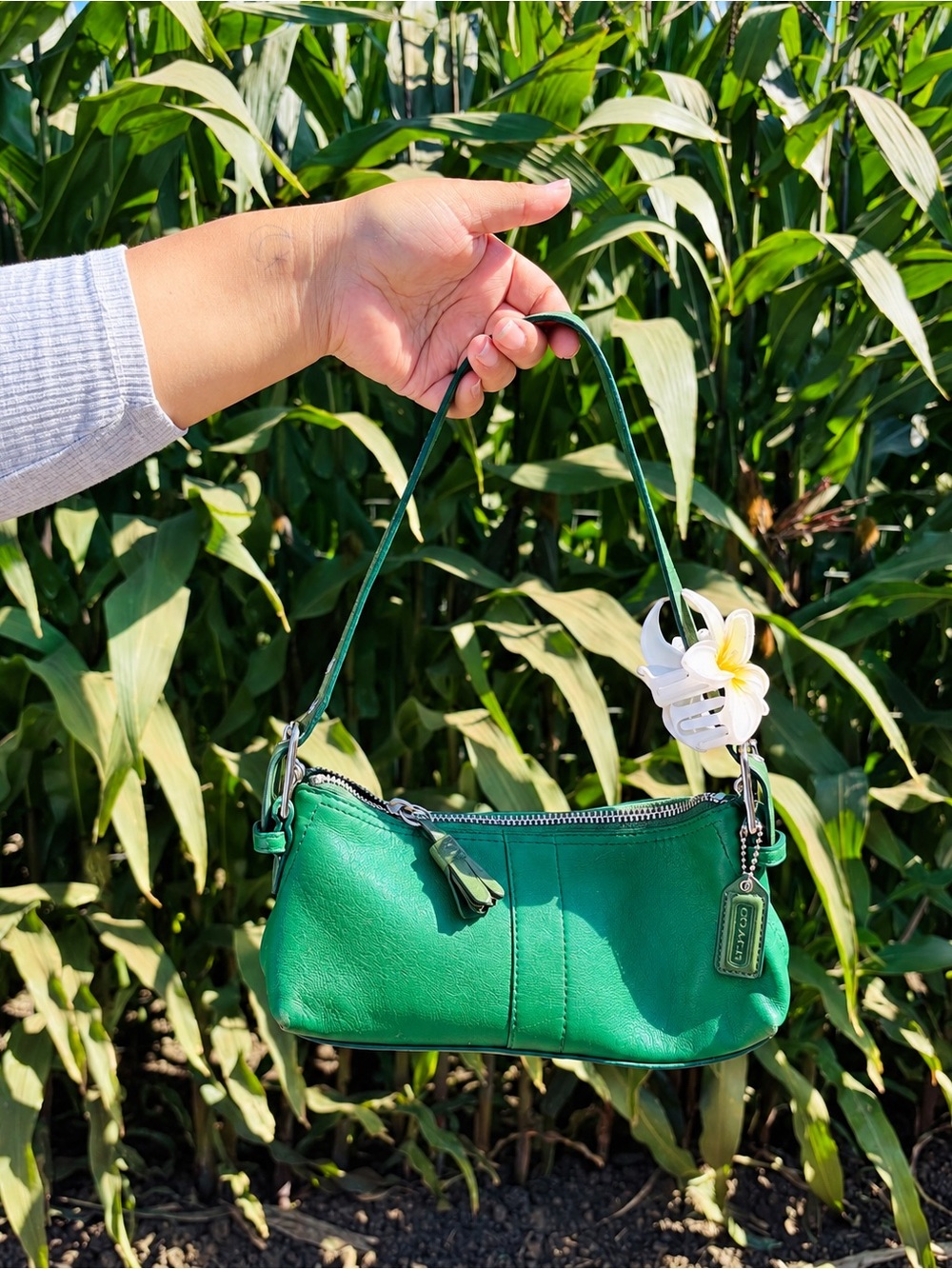 Coach Emerald Green Leather Mini Shoulder Bag with Tassel